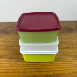 Vintage Tupperware Square Container Set | 3-Piece Colorful Lot | Mid-Century Mod